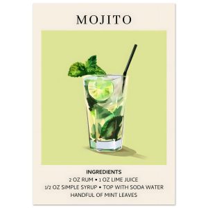 Artfulprints Poster Mojito cocktail – Ingrediënten – A4 21×29.7 cm – G Artfulprints Poster Mojito cocktail – Ingrediënten – A4 21×29.7 cm – G