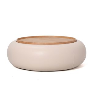 DÉJA Living Salontafel Draby – Beige/Naturel – PU Leer – Ø102x34cm