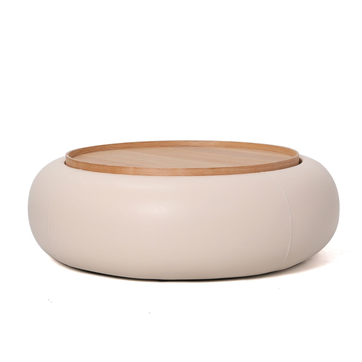 DÉJA Living Salontafel Draby - Beige/Naturel - PU Leer - Ø102x34cm