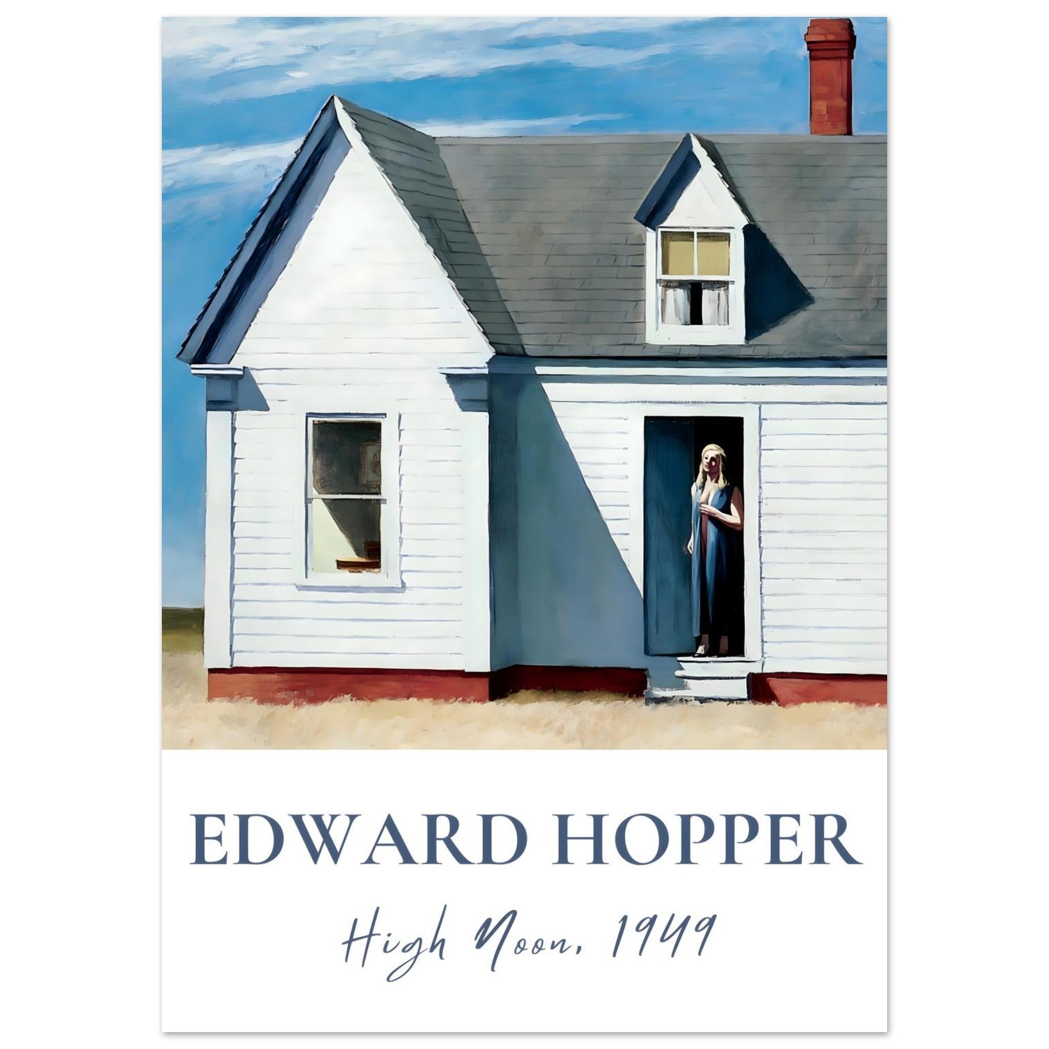 Artfulprints Poster Edward Hopper - High noon - 50x70 cm - Blauw