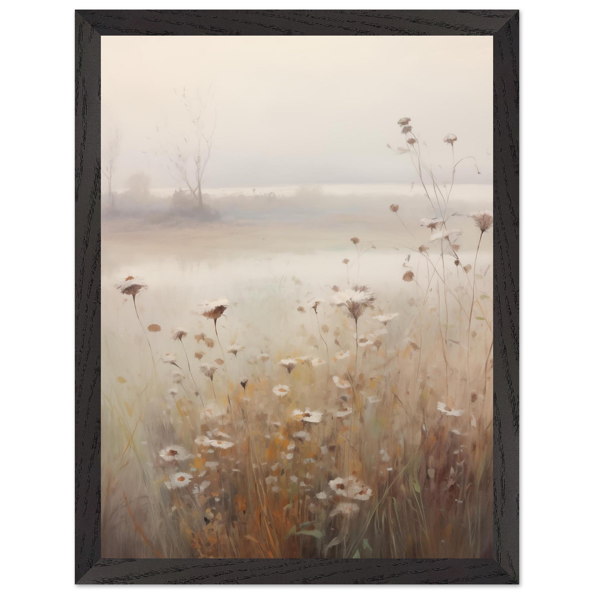 Artfulprints Poster met Lijst Foggy flowerfield 1 - 30x40 cm - Taupe