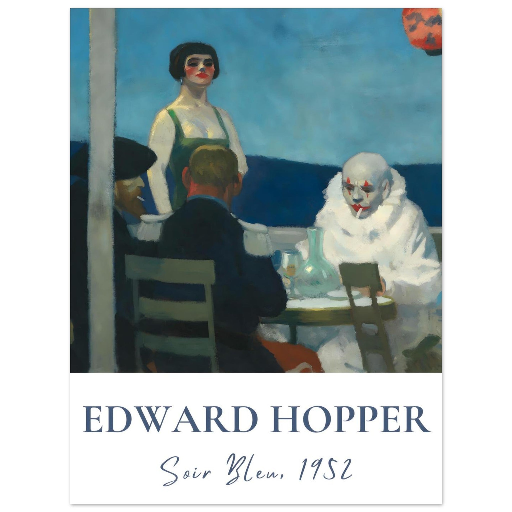 Artfulprints Poster Edward Hopper - Soir bleu - 30x40 cm - Blauw