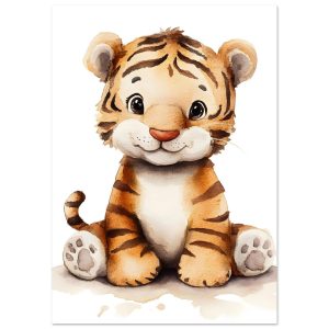 Artfulprints Poster Schattige baby tijger – A4 21×29.7 cm – Bruin