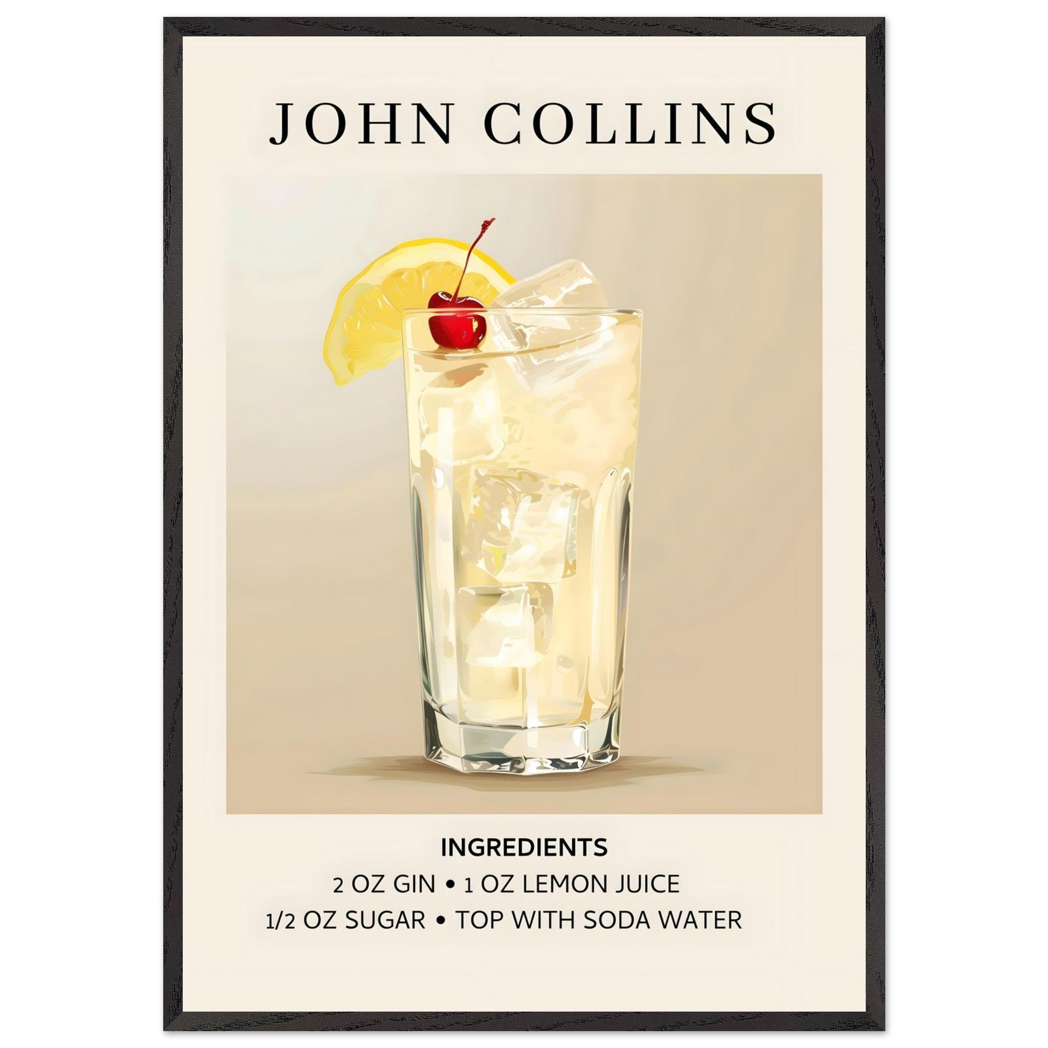 Artfulprints Poster met Lijst John Collins cocktail - Ingrediënten - 7