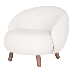 Artichok Mona ronde fauteuil met walnoot poten – teddystof wit Artichok Mona ronde fauteuil met walnoot poten – teddystof wit