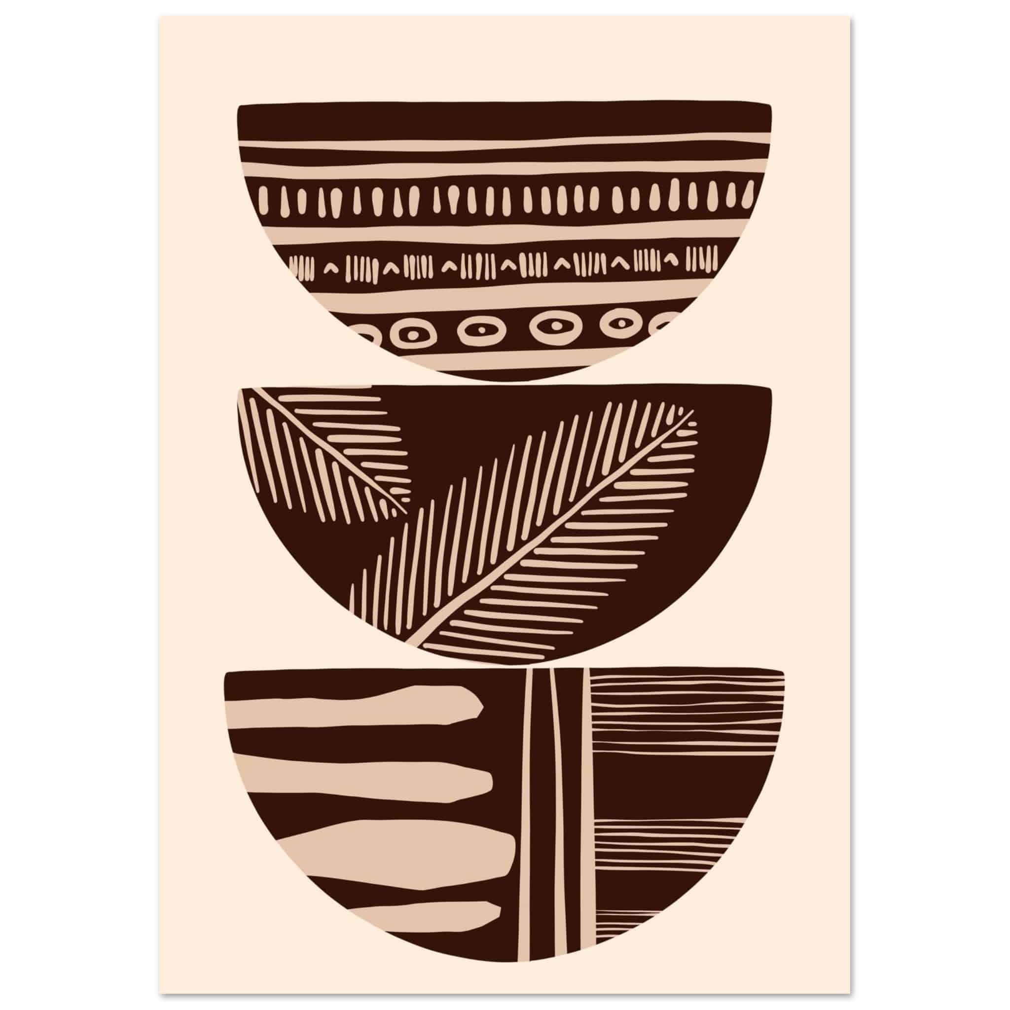 Artfulprints Poster Boho – Patterned stack - A4 21x29.7 cm - Bruin