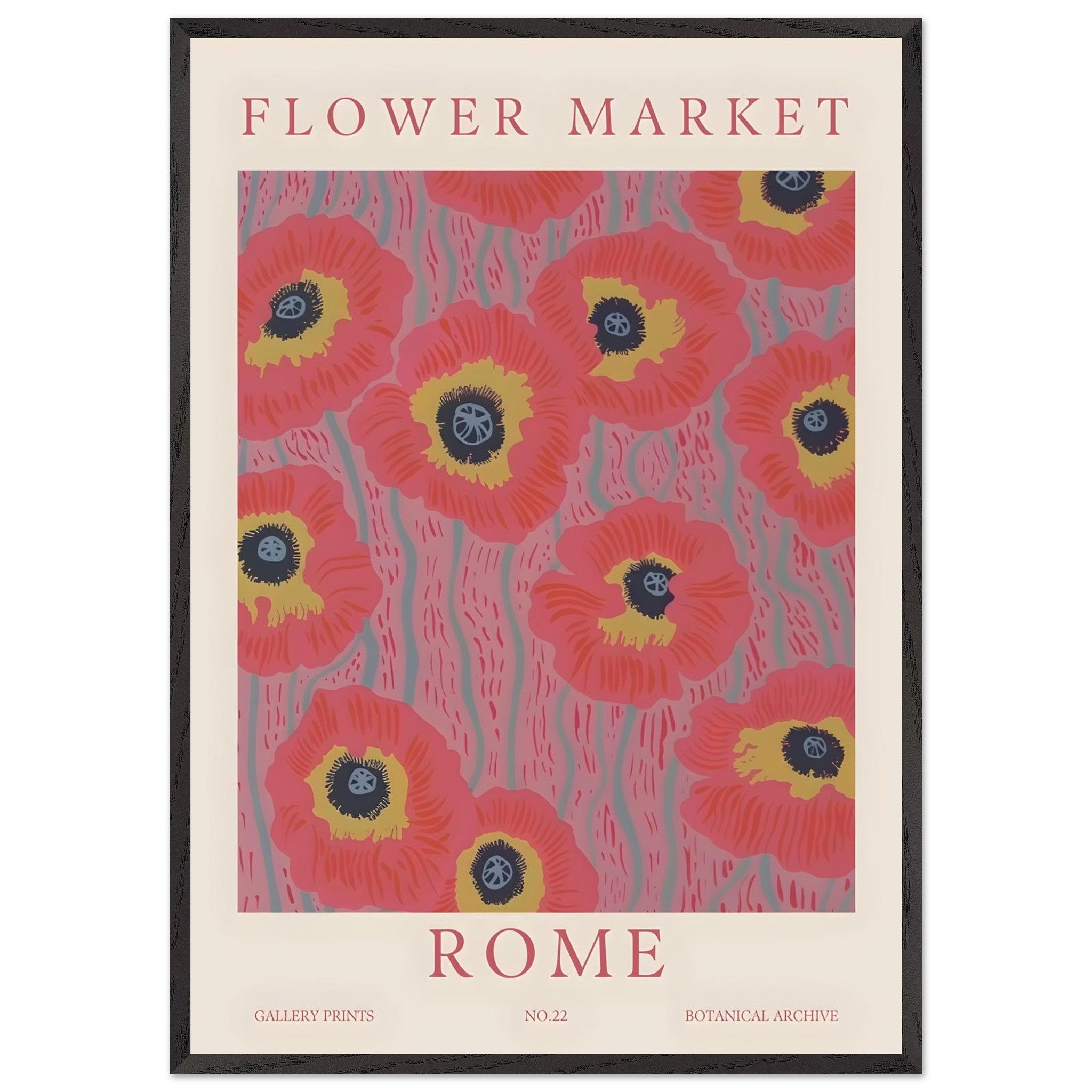 Artfulprints Poster met Lijst Flower market - Rome - 70x100 cm - Roze