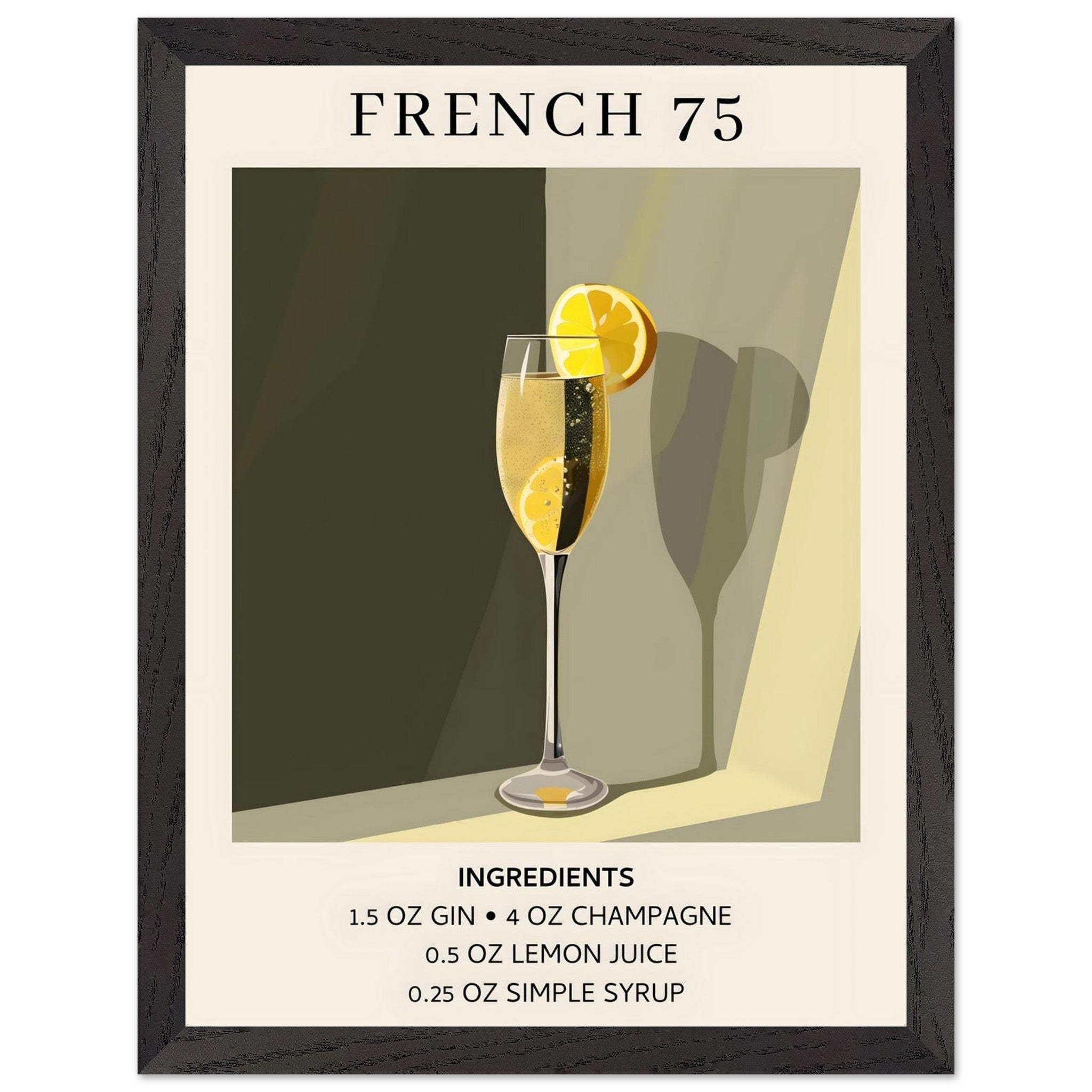 Artfulprints Poster met Lijst French 75 cocktail - Ingrediënten - 30x4