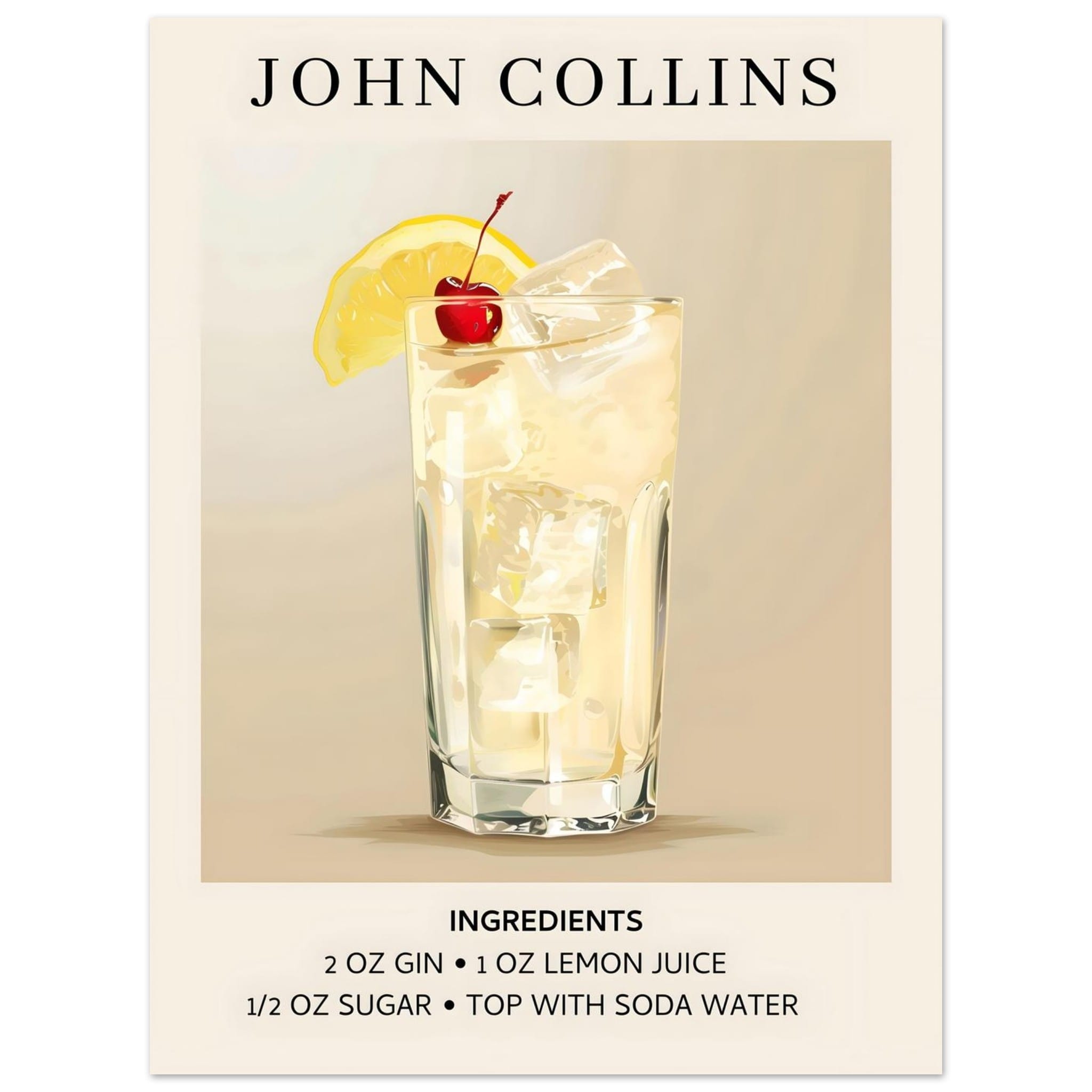 Artfulprints Poster John Collins cocktail - Ingrediënten - 30x40 cm -