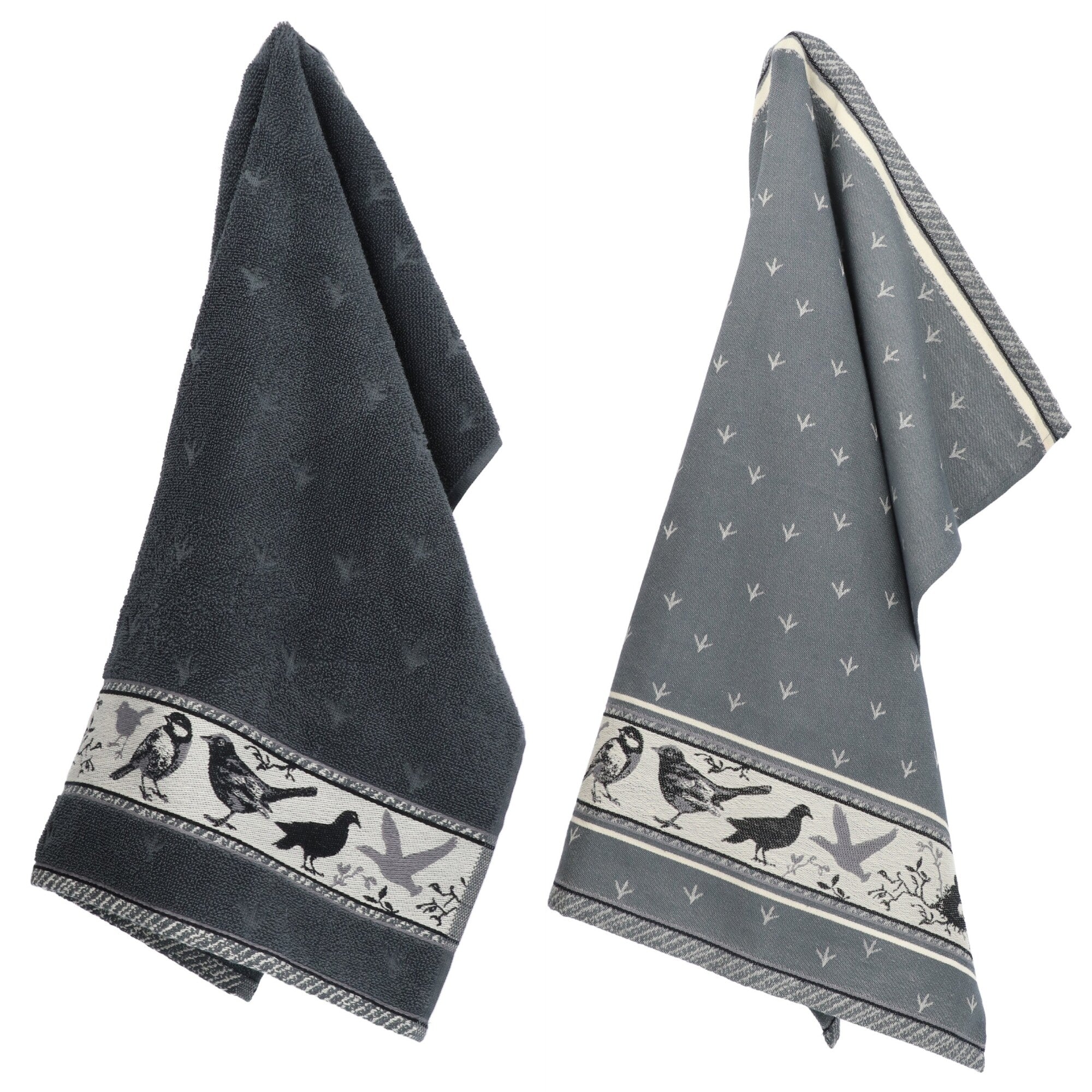 Luxe Keukendoek en Theedoek Vogel Antraciet - Bunzlau Castle - 100% bi