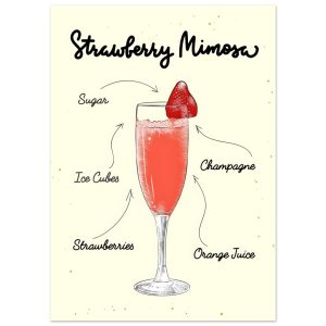 Artfulprints Strawberry Mimosa cocktail – Illustratie poster 50×70 cm Artfulprints Strawberry Mimosa cocktail – Illustratie poster 50×70 cm