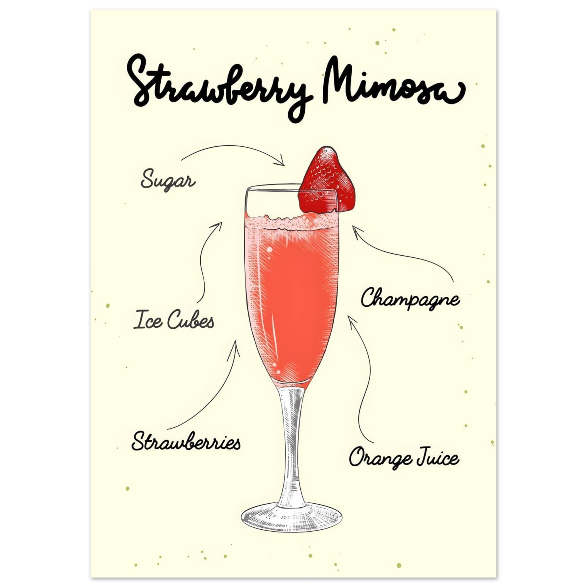 Artfulprints Strawberry Mimosa cocktail – Illustratie poster 50x70 cm