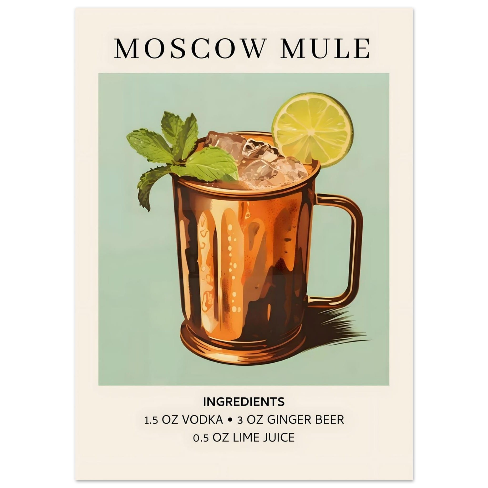 Artfulprints Poster Moscow Mule cocktail II - Ingrediënten - 50x70 cm