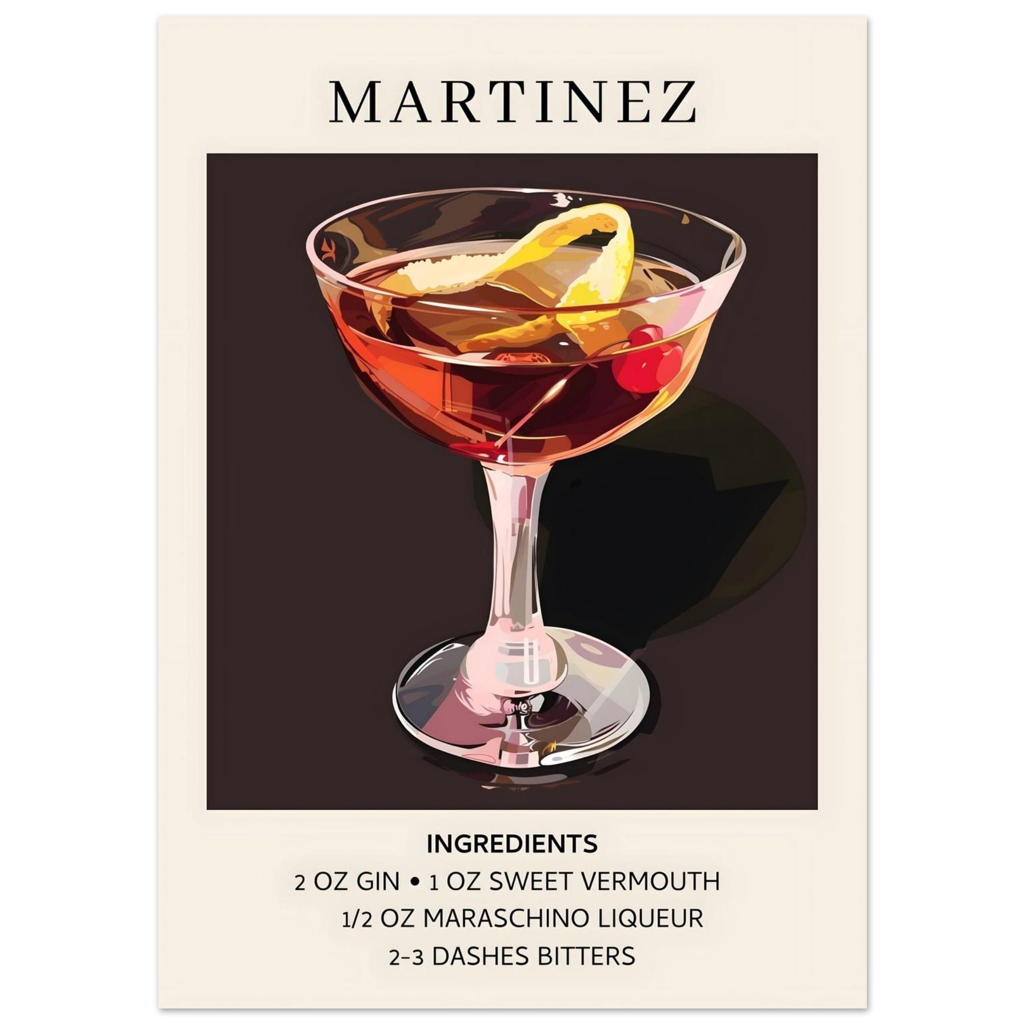 Artfulprints Poster Martinez cocktail - Ingrediënten - 50x70 cm - Zwar