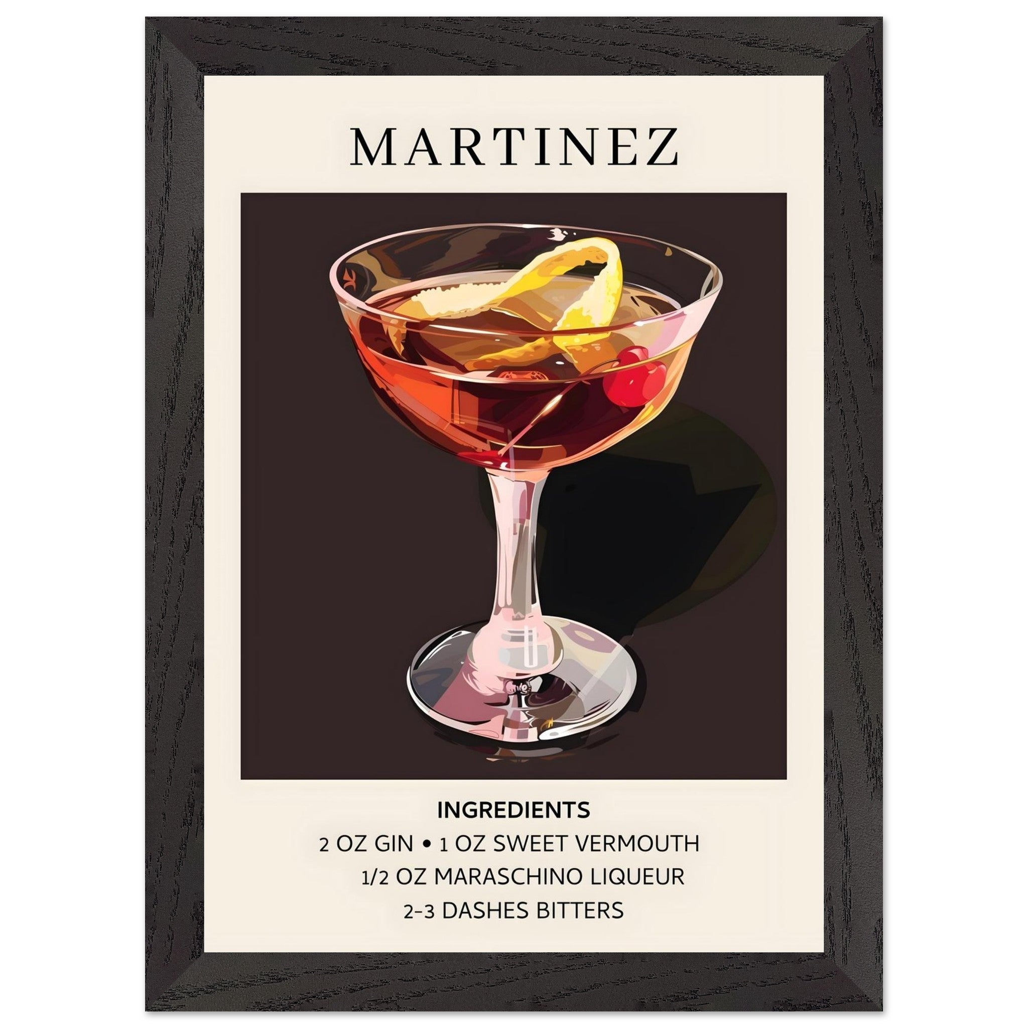 Artfulprints Poster met Lijst Martinez cocktail - Ingrediënten - A4 21