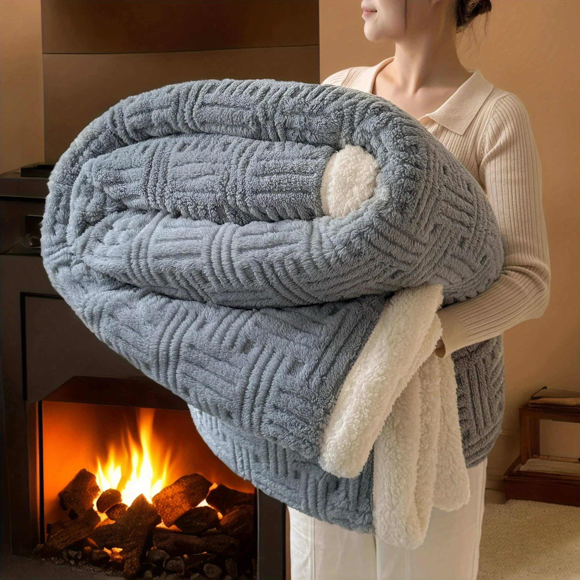 CozyNest – Luxe Pluche Deken Dubbelzijdig Fluweel & Imitatie Lamswol