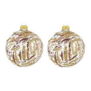 Dagmara kerstbal – glas – set van 2 – met een abstract patroon in goud Dagmara kerstbal – glas – set van 2 – met een abstract patroon in goud