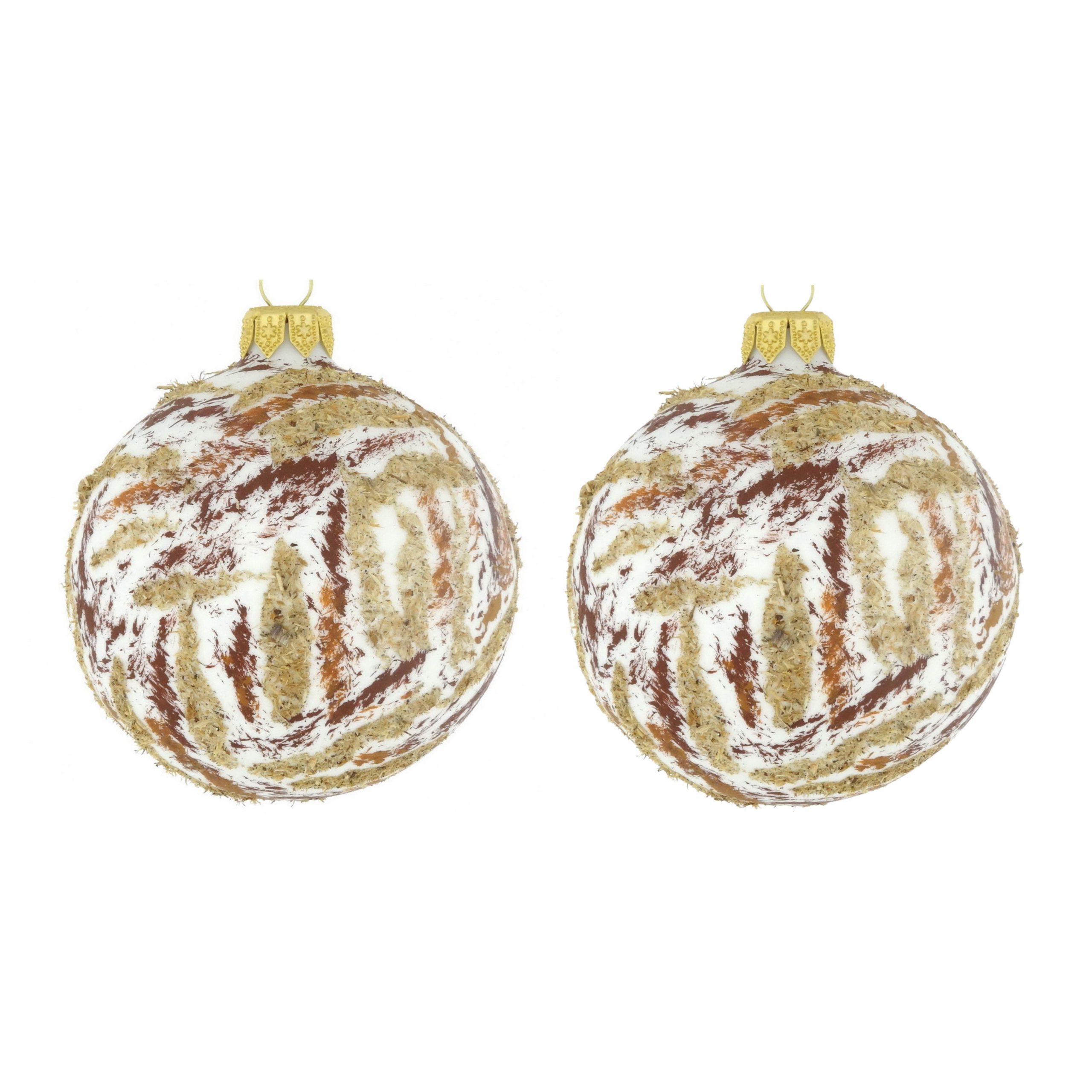 Dagmara kerstbal – glas – set van 2 – met een abstract patroon in goud