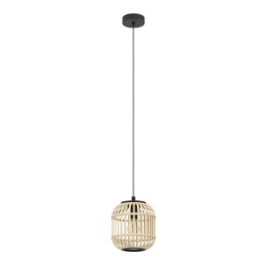 EGLO hanglamp Bordesley – 1 lichts – ø21cm. – e27 – zwart/bamboo EGLO hanglamp Bordesley – 1 lichts – ø21cm. – e27 – zwart/bamboo