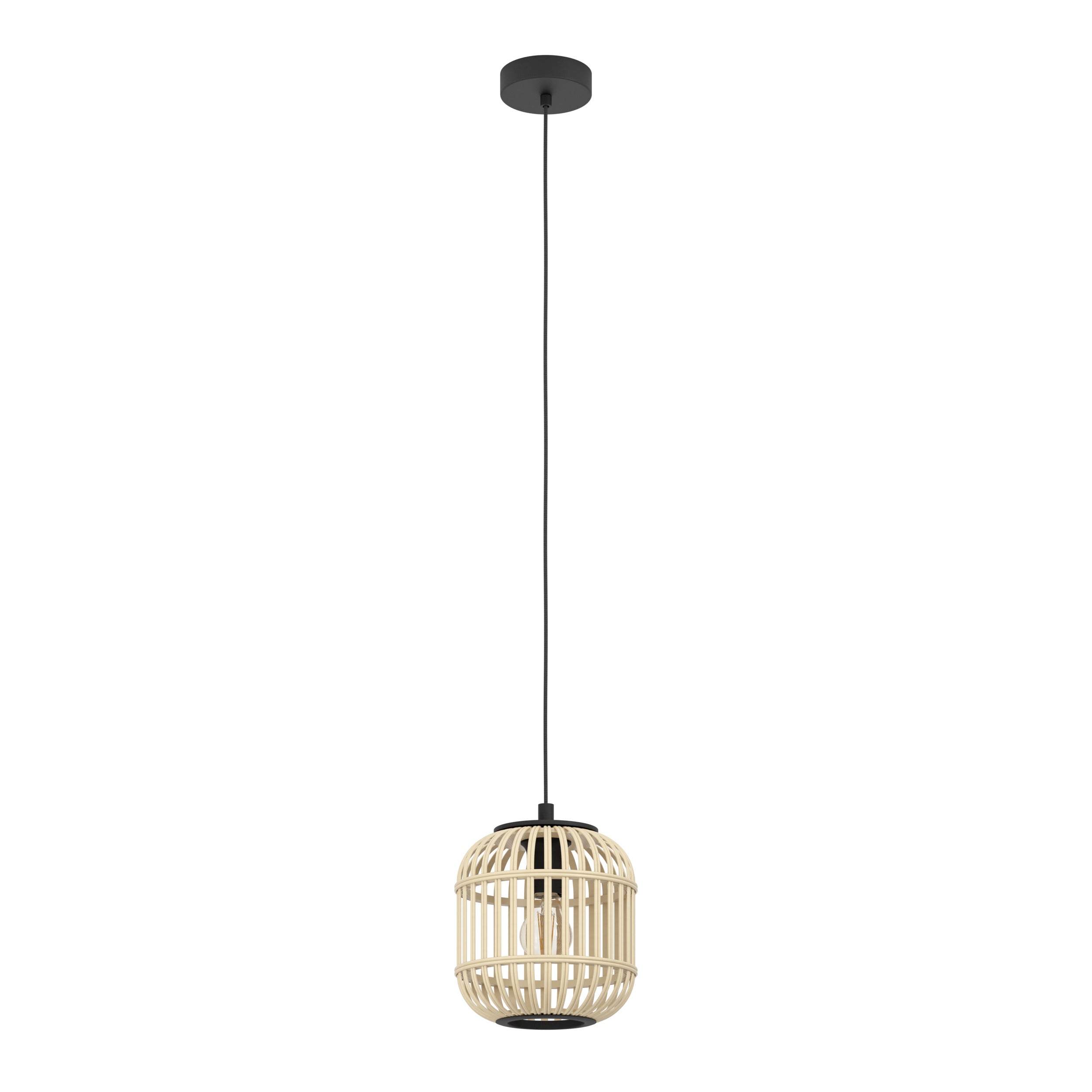 EGLO hanglamp Bordesley - 1 lichts - ø21cm. - e27 - zwart/bamboo
