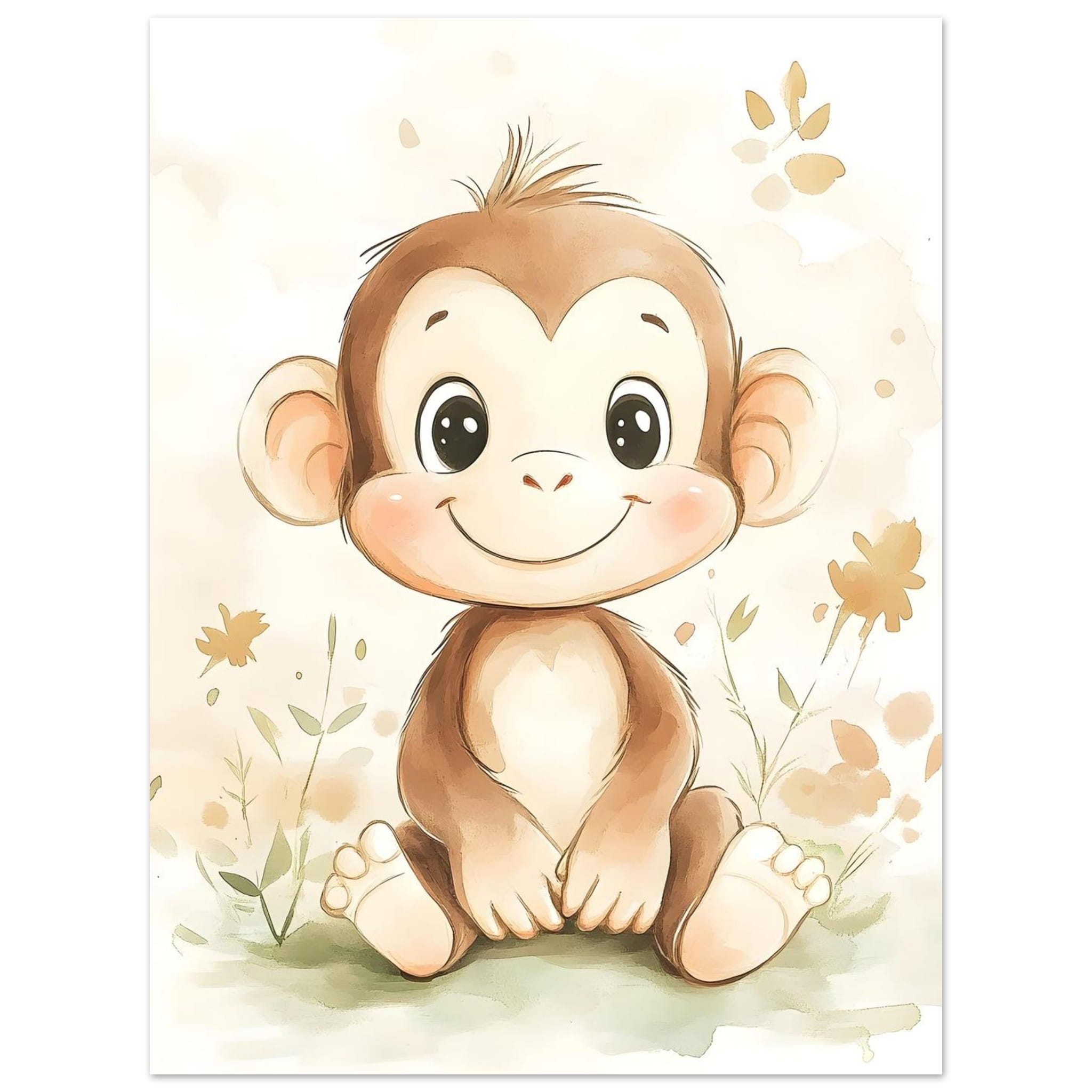 Artfulprints Poster Baby aap - 30x40 cm - Bruin