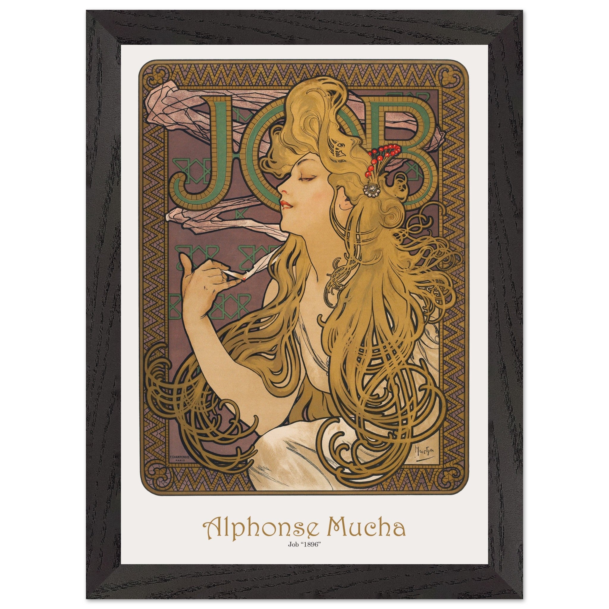 Artfulprints Poster met Lijst Alphonse Mucha - Job - A4 21x29.7 cm - B