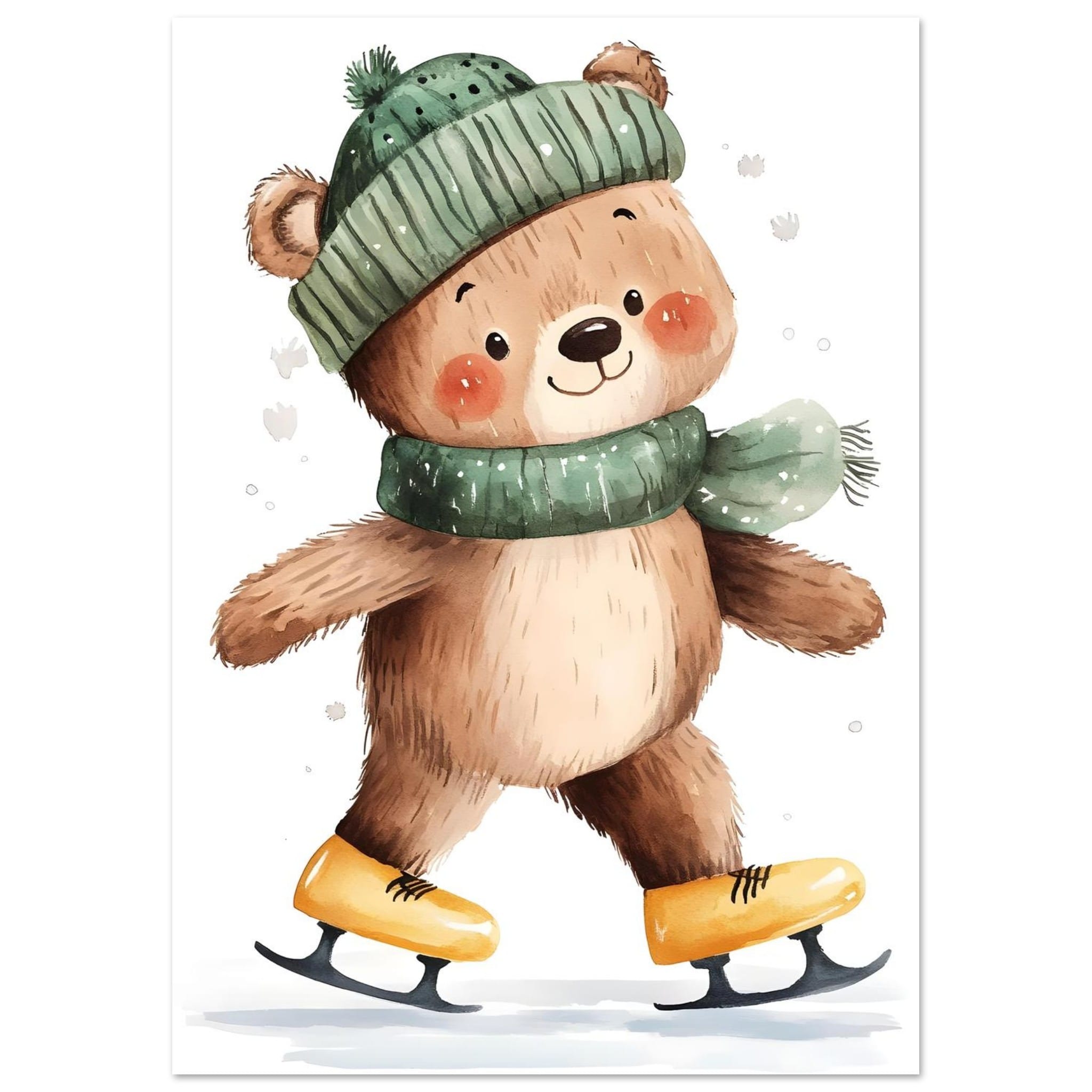 Artfulprints Poster Schaatsende beer - A4 21x29.7 cm - Bruin