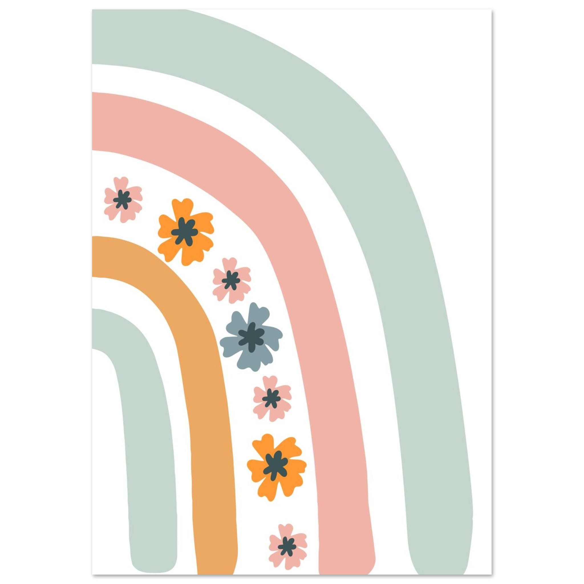 Artfulprints Poster Regenboog met bloemen II - A4 21x29.7 cm - Meerkle
