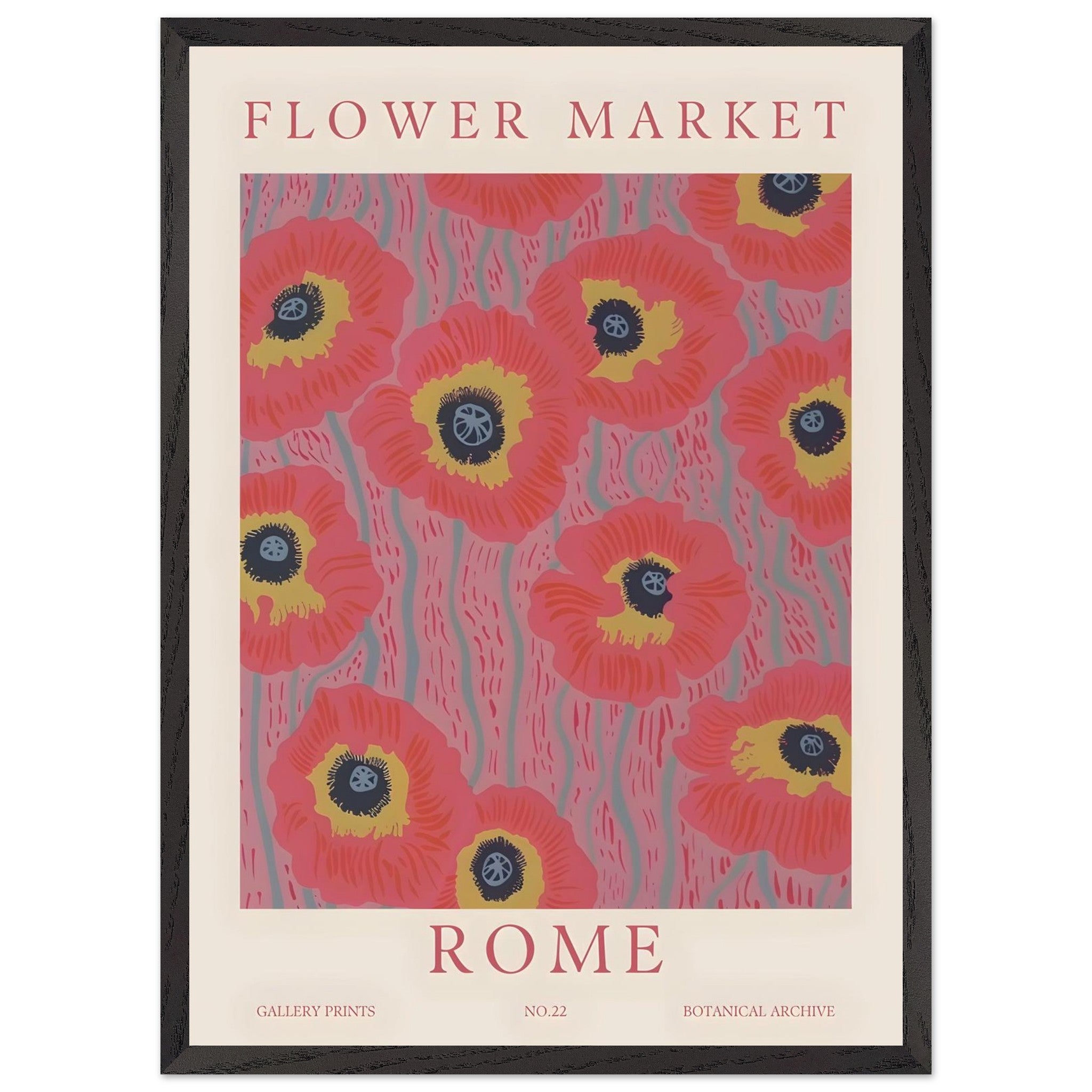 Artfulprints Poster met Lijst Flower market - Rome - 50x70 cm - Roze