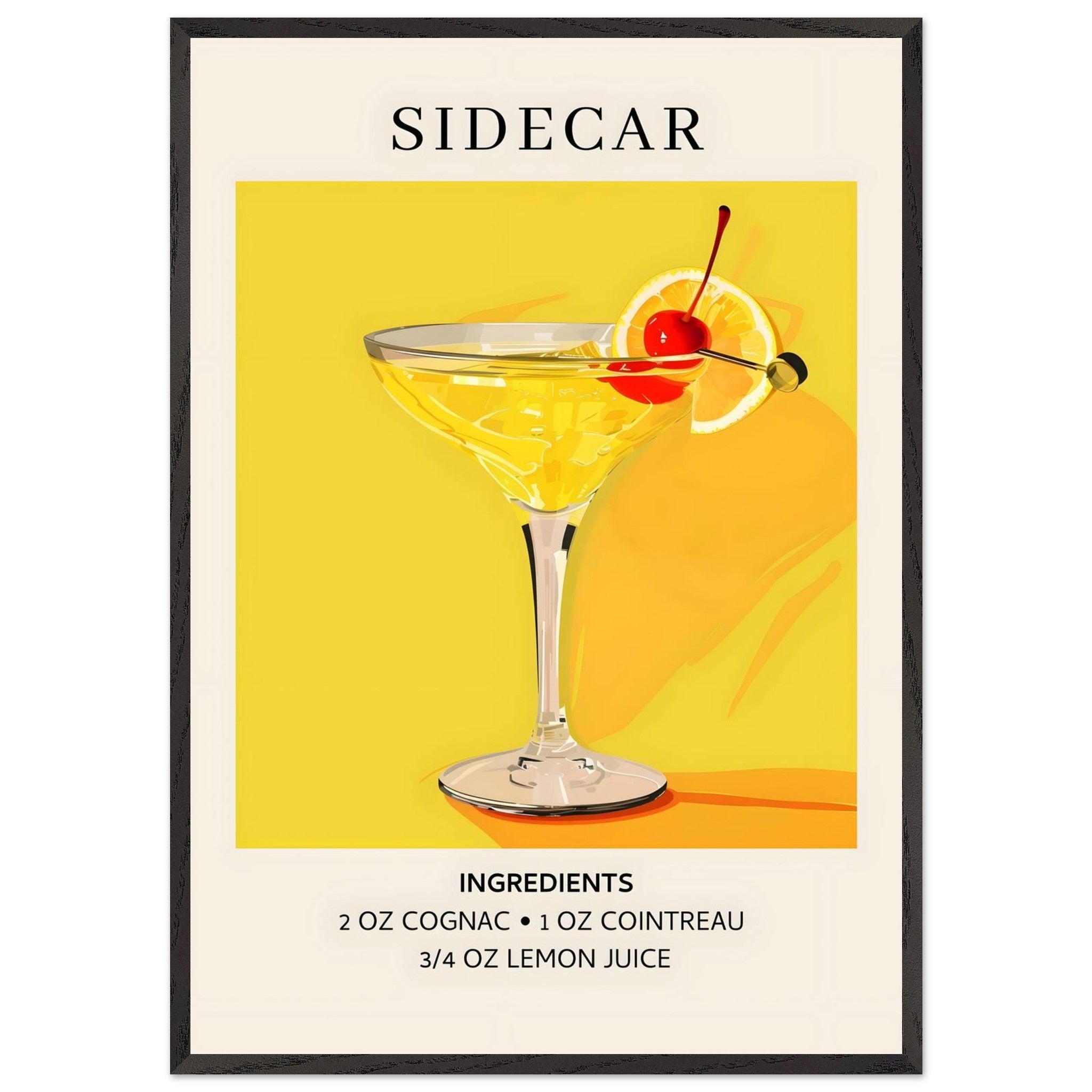 Artfulprints Poster met Lijst Sidecar cocktail II - Ingrediënten - 70x