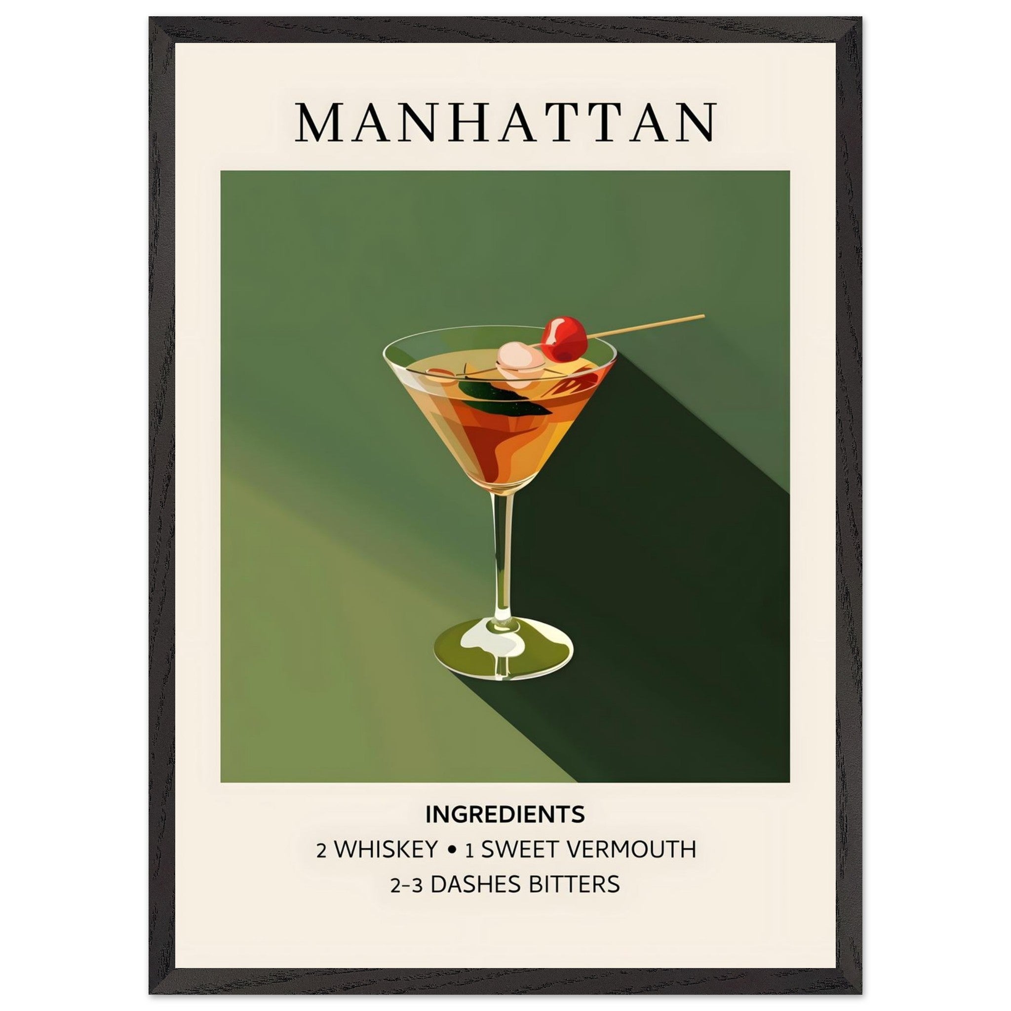 Artfulprints Poster met Lijst Manhattan cocktail - Ingrediënten - 50x7