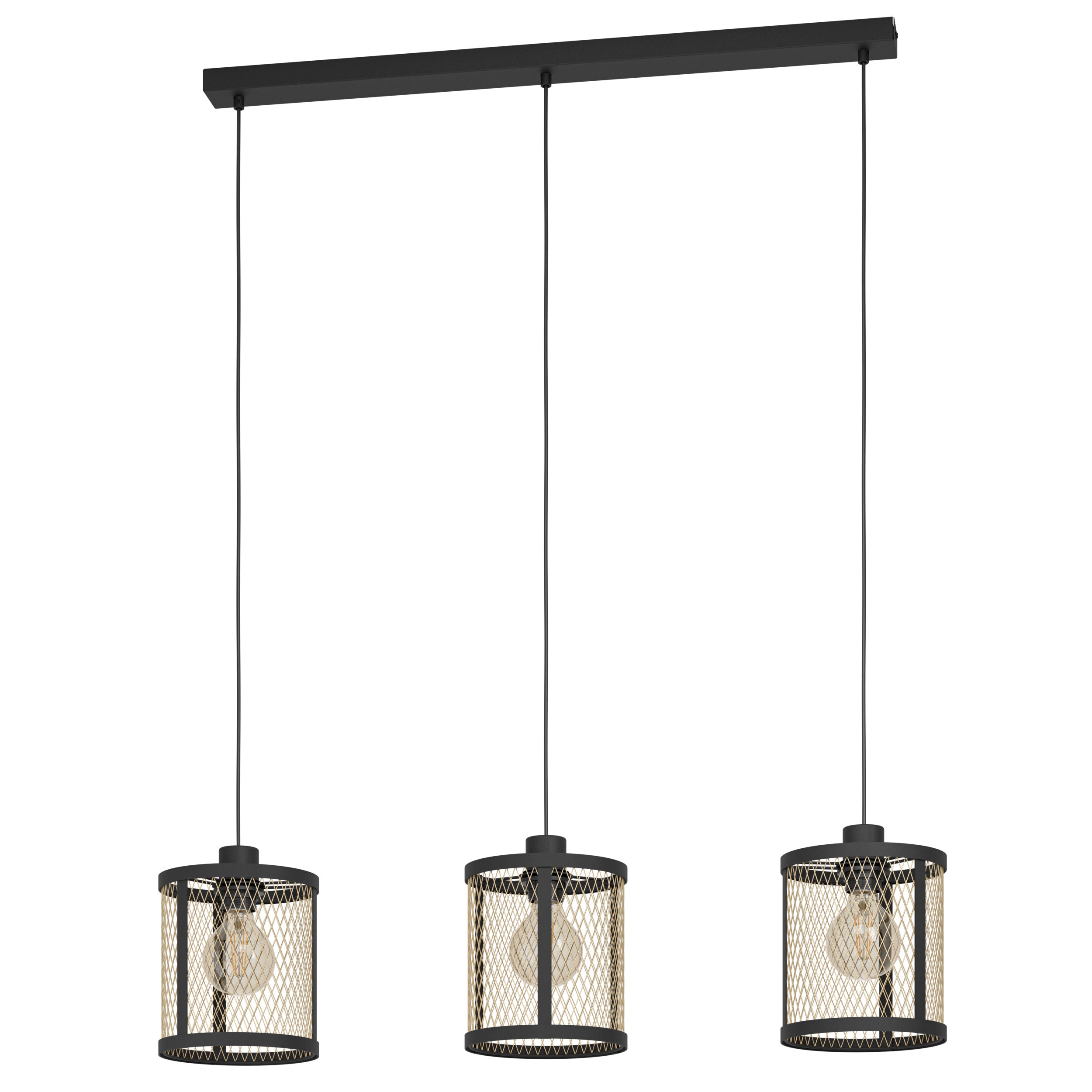 EGLO hanglamp Dellow - e27 - 3 lichts - 88 cm - zwart/geelkoper