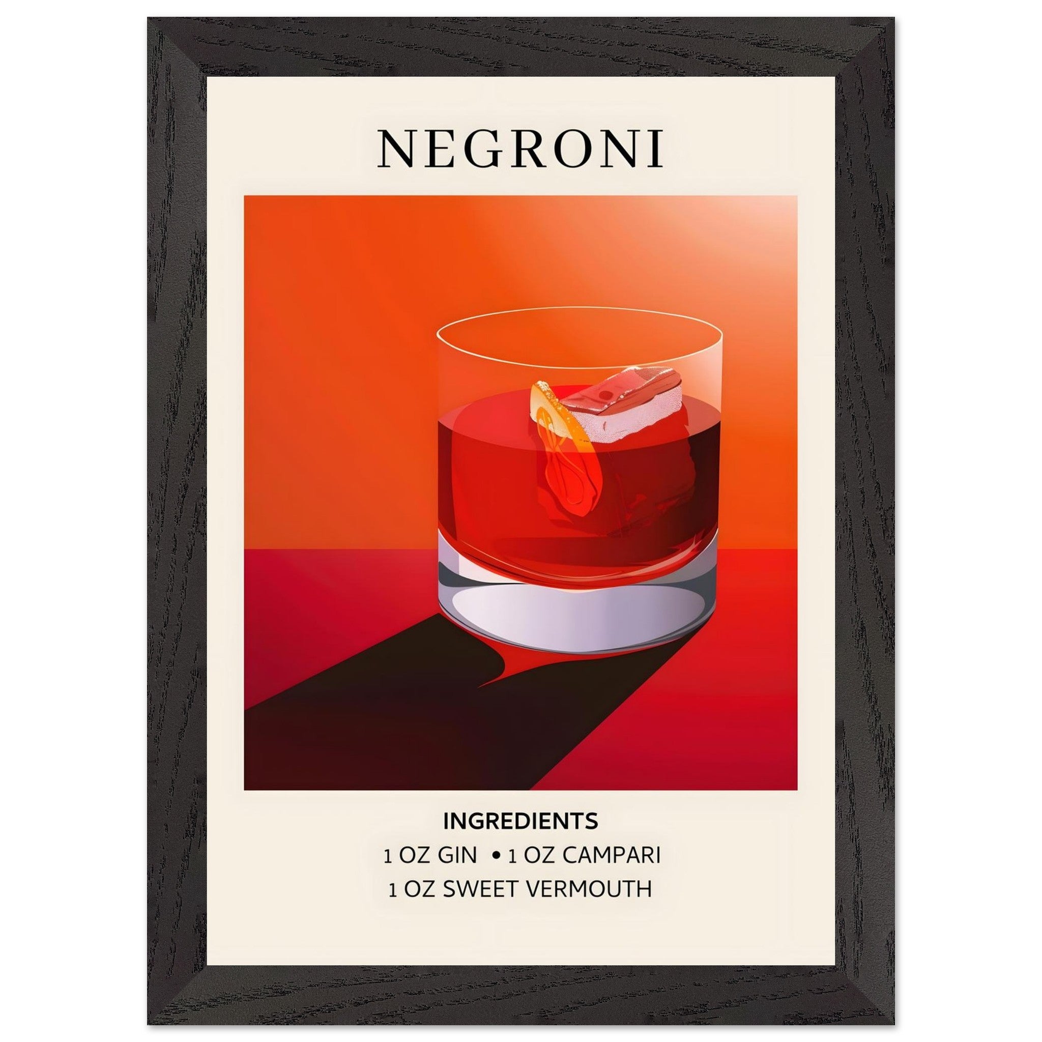 Artfulprints Poster met Lijst Negroni cocktail - Ingrediënten - A4 21x