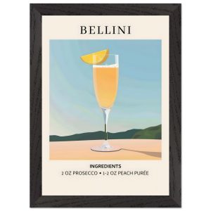 Artfulprints Poster met Lijst Bellini cocktail – Ingrediënten – A4 21x