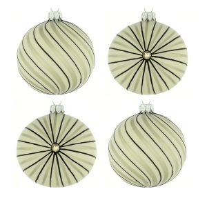 Dagmara kerstballen – beige – glas – set van 2 – met streepjesmotief Dagmara kerstballen – beige – glas – set van 2 – met streepjesmotief