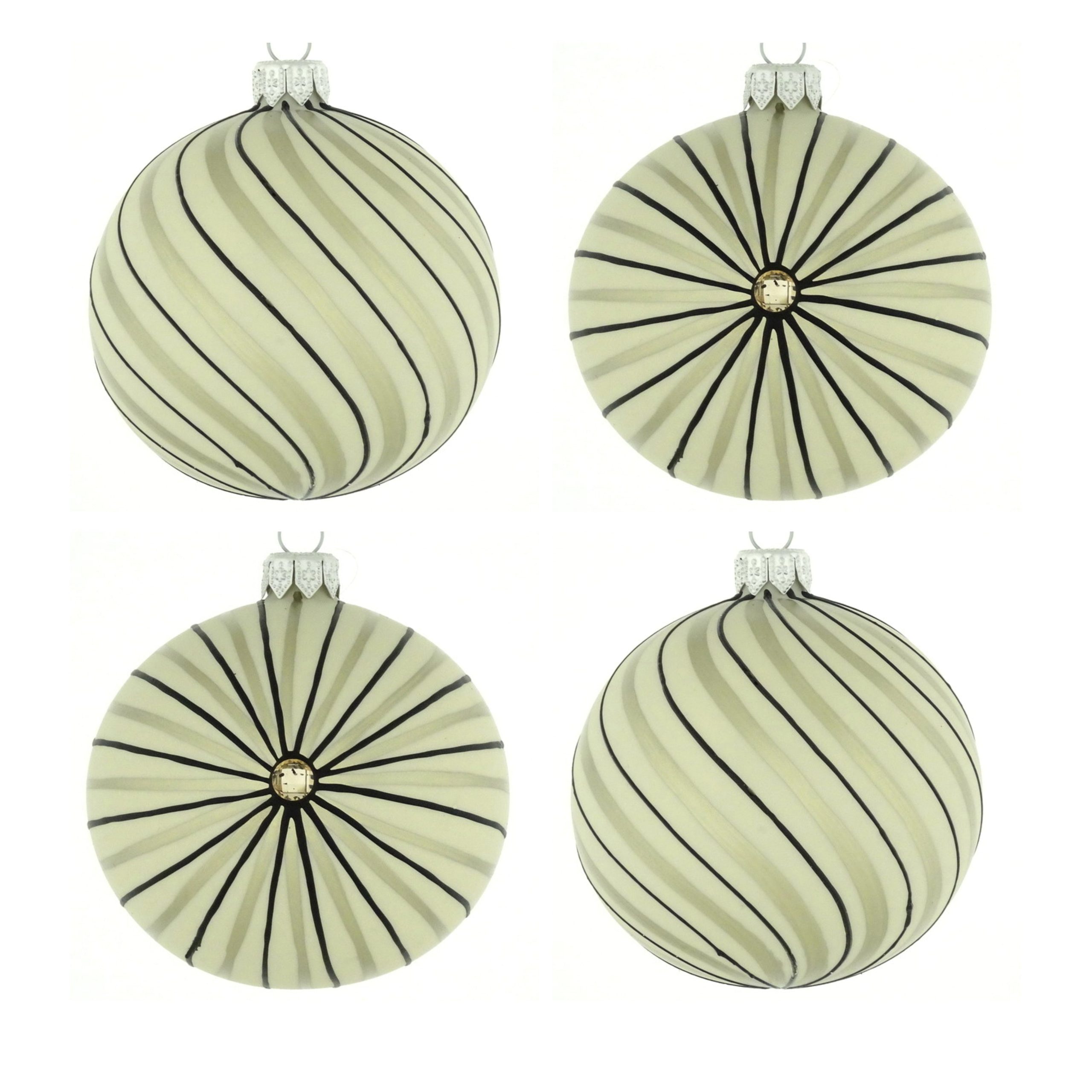 Dagmara kerstballen – beige – glas – set van 2 – met streepjesmotief