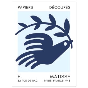 Artfulprints Poster Matisse – Peace dove navy blue I – 30×40 cm – Blau