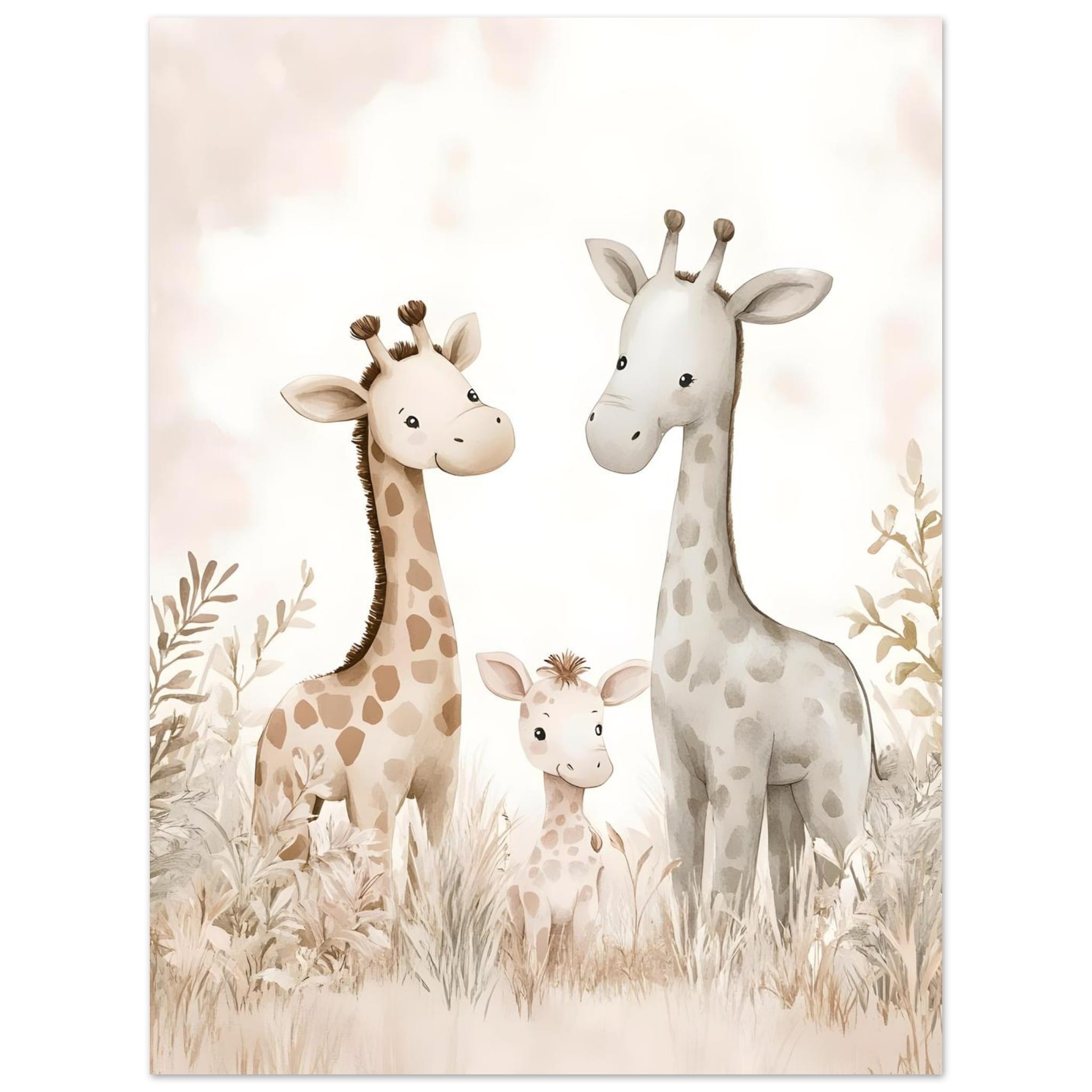 Artfulprints Poster Giraffen familie - 30x40 cm - Taupe