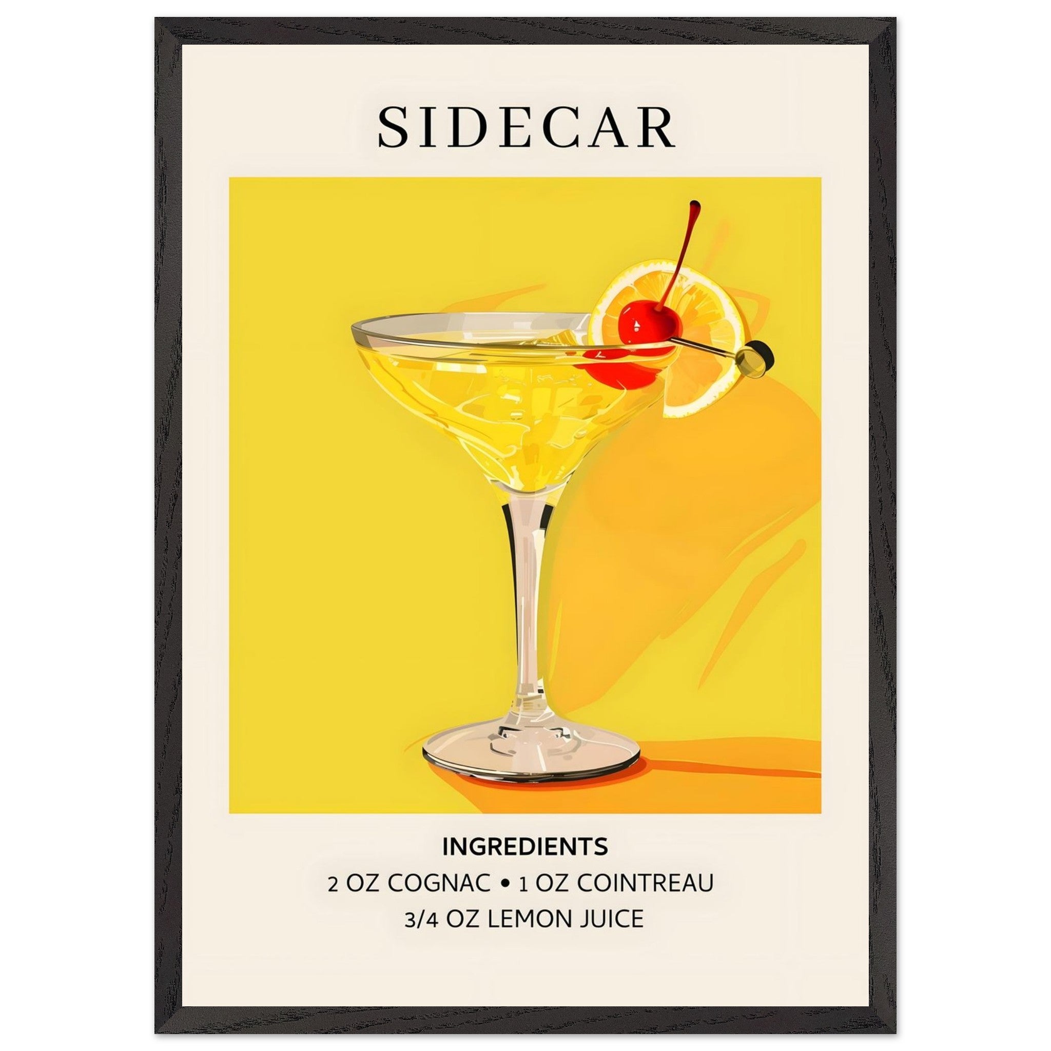 Artfulprints Poster met Lijst Sidecar cocktail II - Ingrediënten - 50x