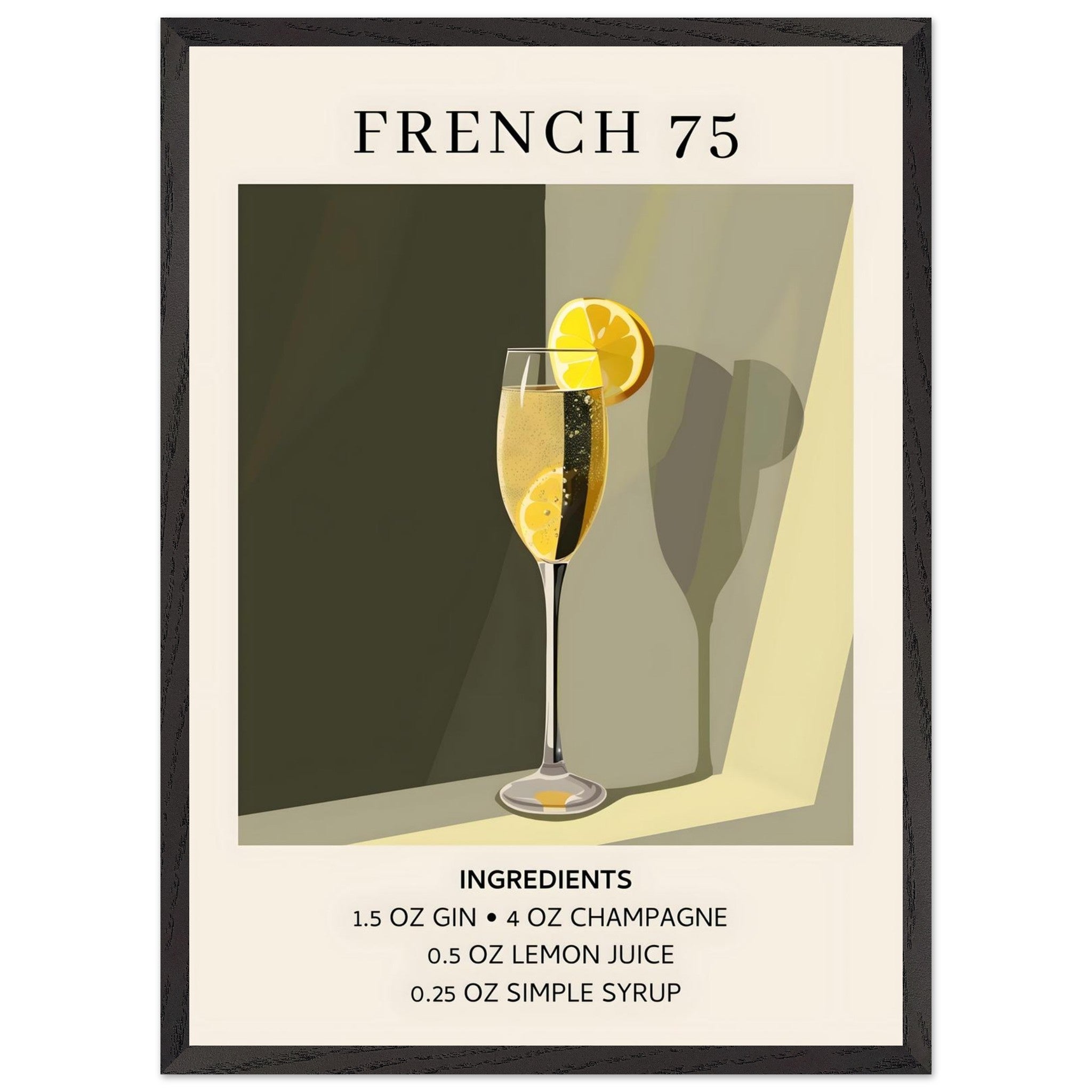 Artfulprints Poster met Lijst French 75 cocktail - Ingrediënten - 50x7