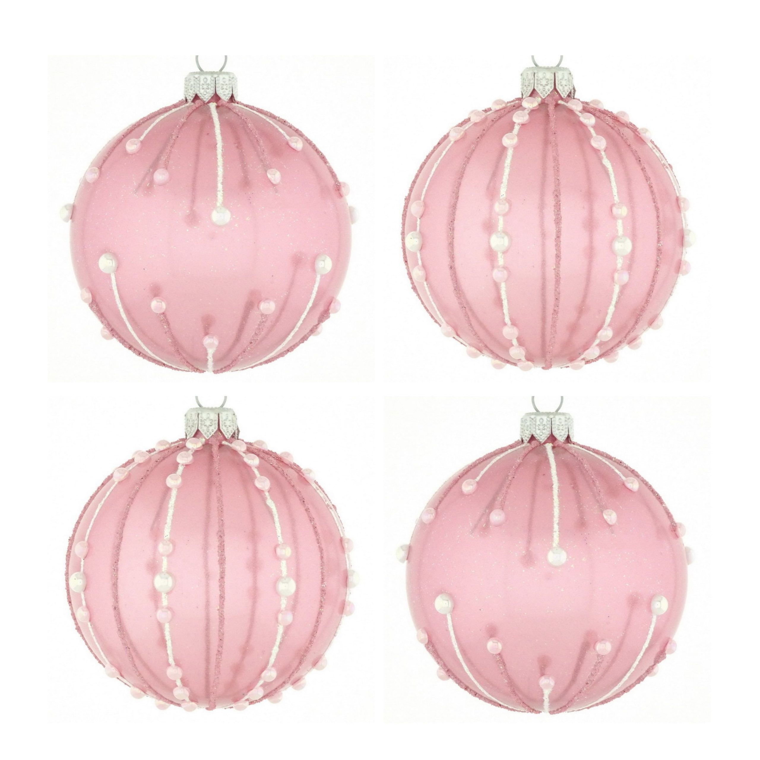 Dagmara kerstbal – zachtroze – glas – set van 4 – met metallic glans e