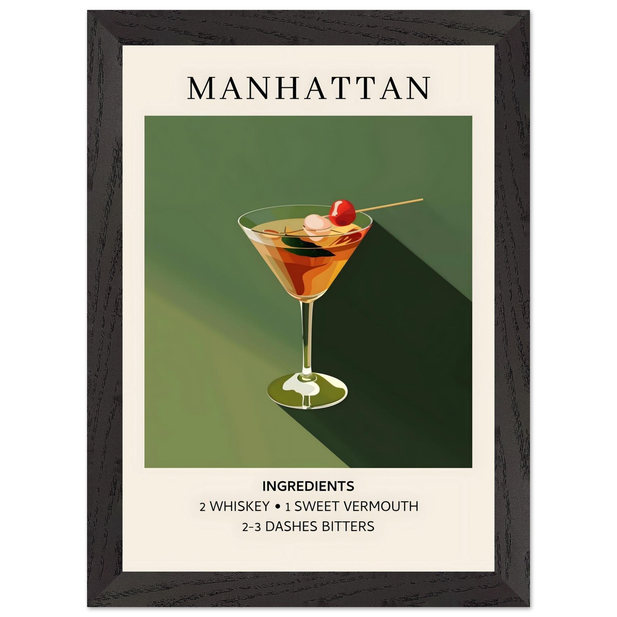 Artfulprints Poster met Lijst Manhattan cocktail - Ingrediënten - A4 2