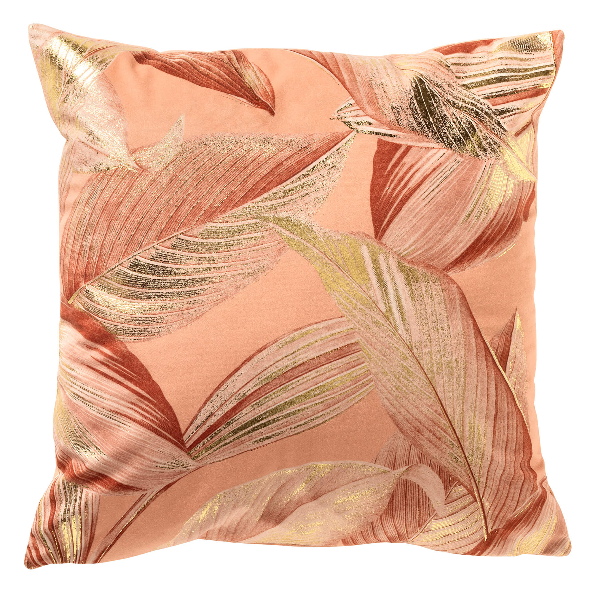 MAYSA - sierkussen 45x45 cm - bladmotief - Peach Bloom - roze, goud, o