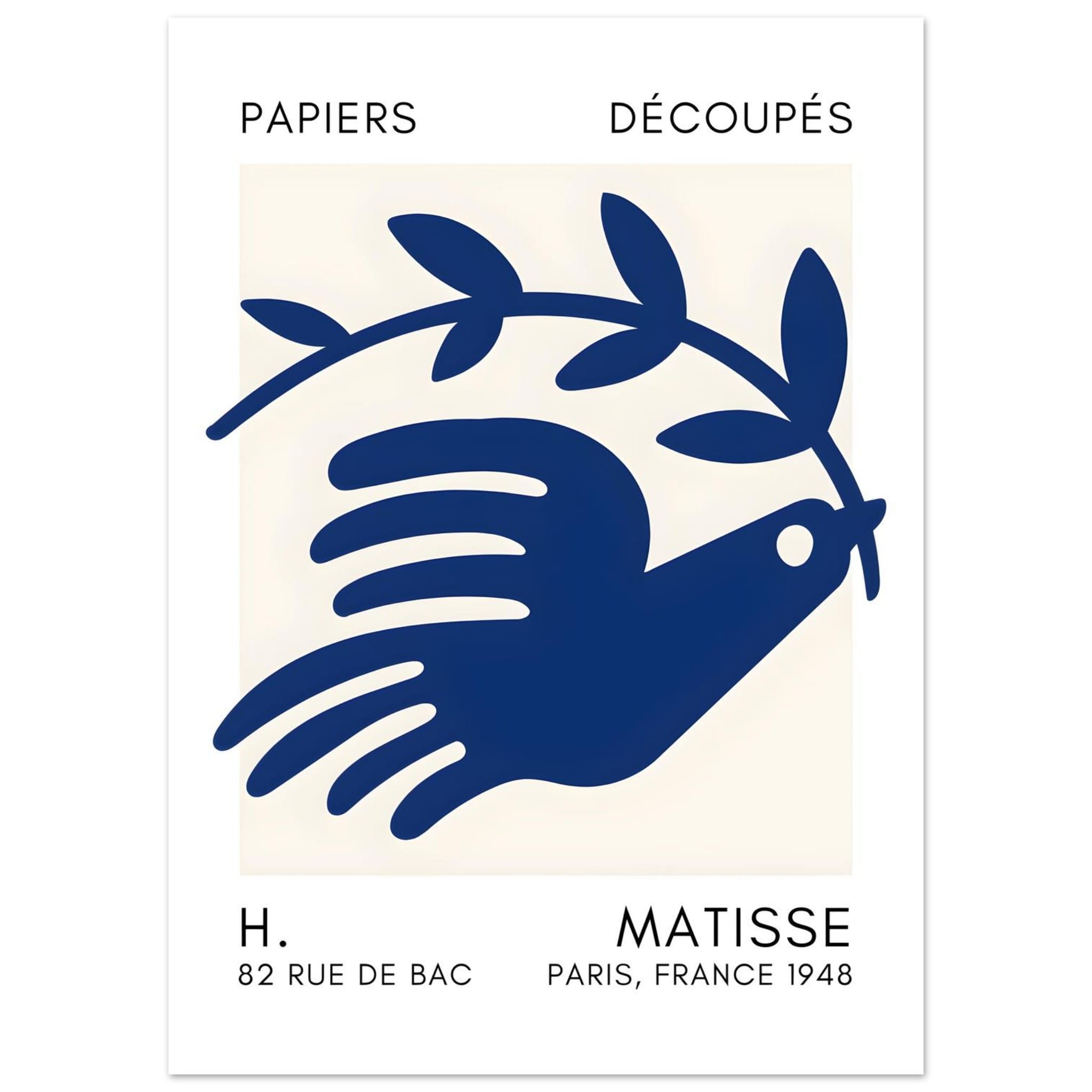 Artfulprints Poster Matisse – Peace dove navy blue II - 50x70 cm - Bla