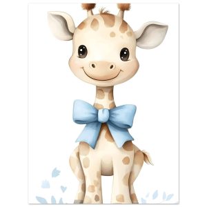 Artfulprints Poster Giraffe met blauwe strik – 30×40 cm – Geel