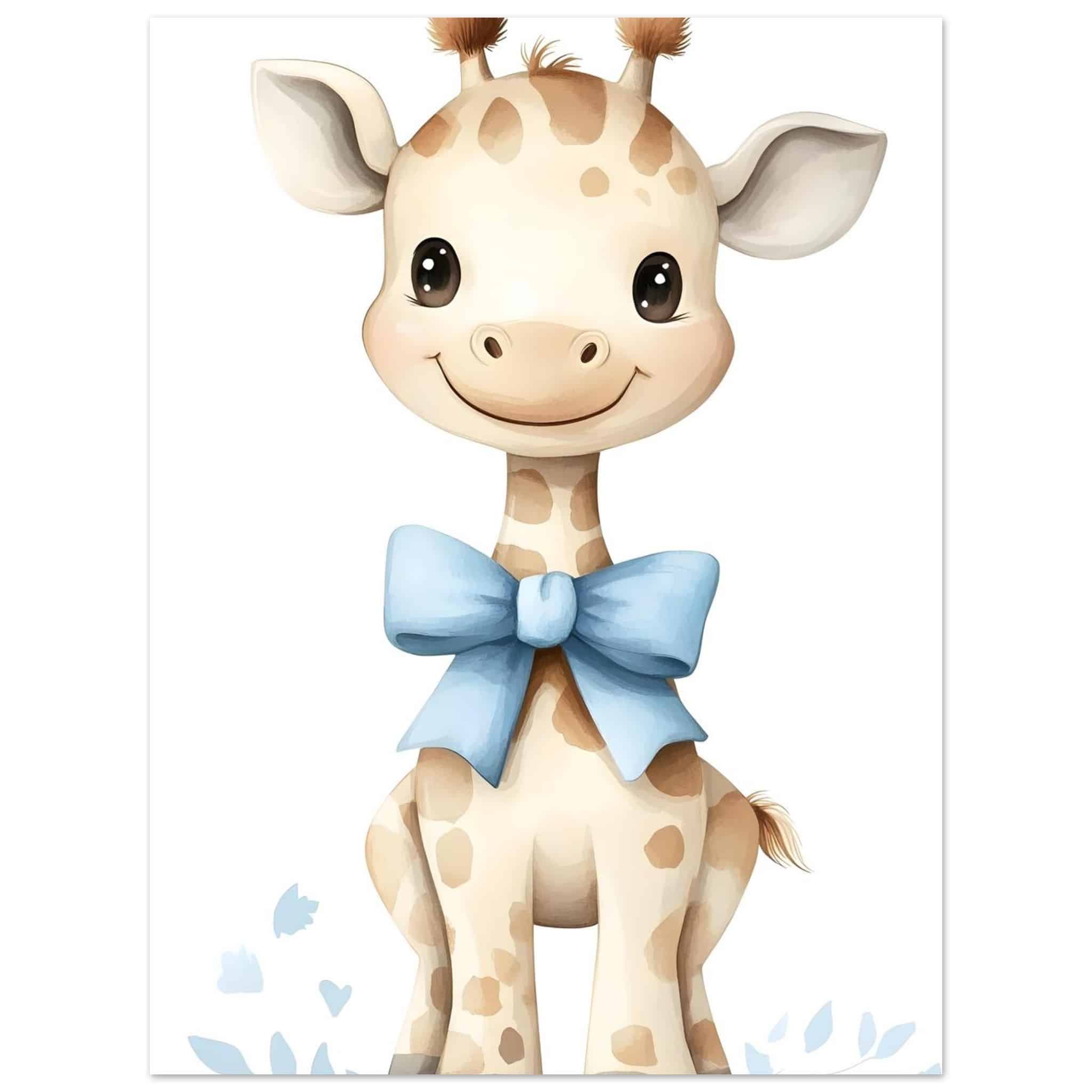 Artfulprints Poster Giraffe met blauwe strik - 30x40 cm - Geel