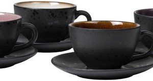 Bitz Koffiekop (240ml) + schotel van zwart aardewerk met gekleurde (li Bitz Koffiekop (240ml) + schotel van zwart aardewerk met gekleurde (li