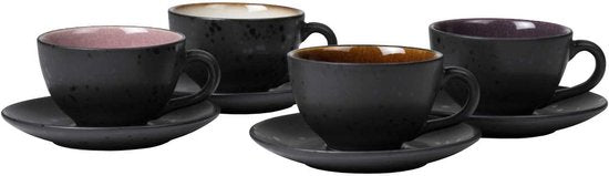 Bitz Koffiekop (240ml) + schotel van zwart aardewerk met gekleurde (li