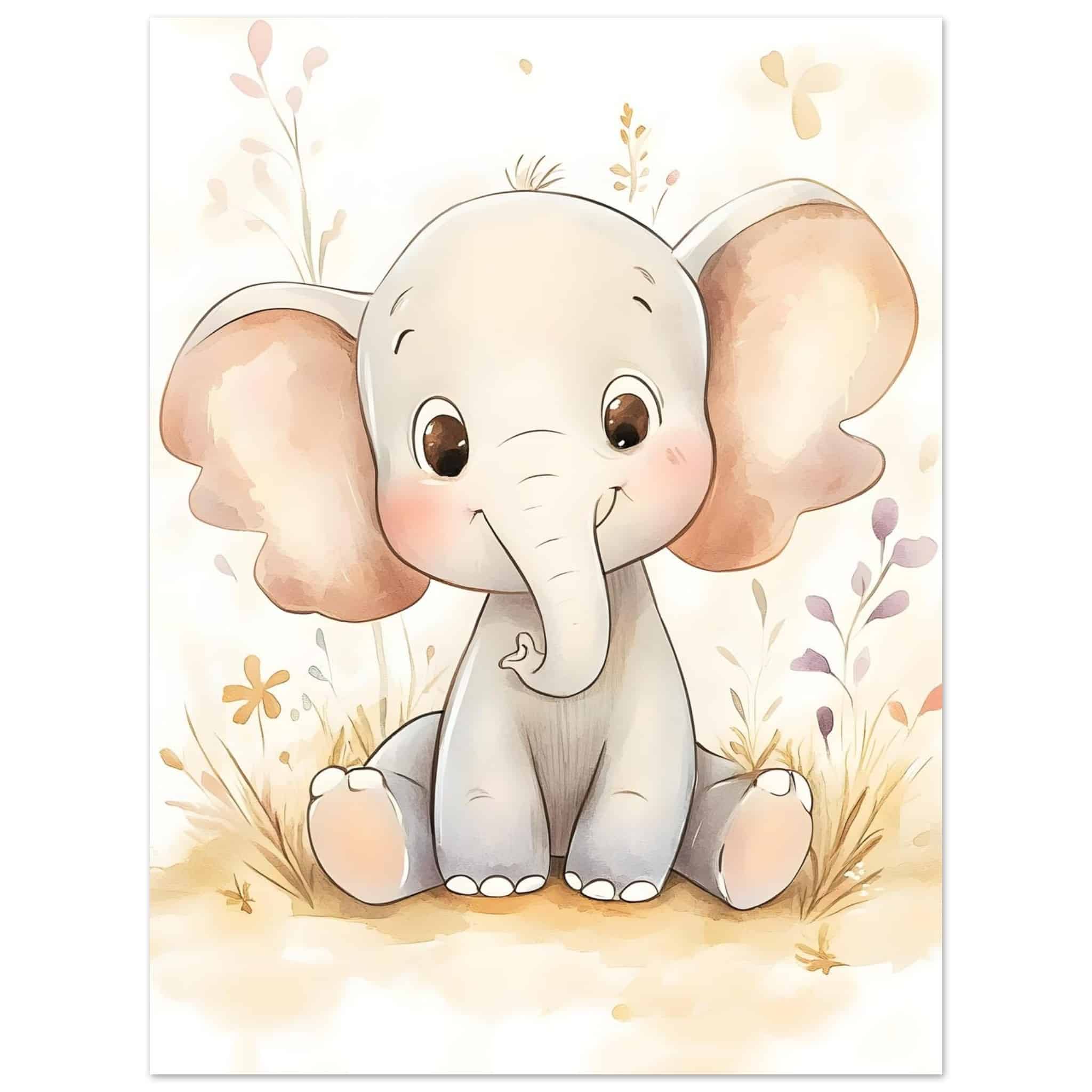 Artfulprints Poster Schattige olifant - 30x40 cm - Grijs