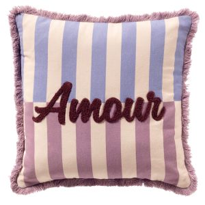 AMOUR – kussenhoes 45×45 cm – gestreept – 100% katoen – Rosebud – roze